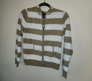 New York & Company Tan and White Striped Sweater